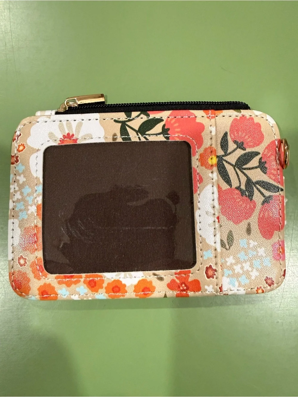 Floral Snap Card Wallet - Beige with Orange and White Flowers